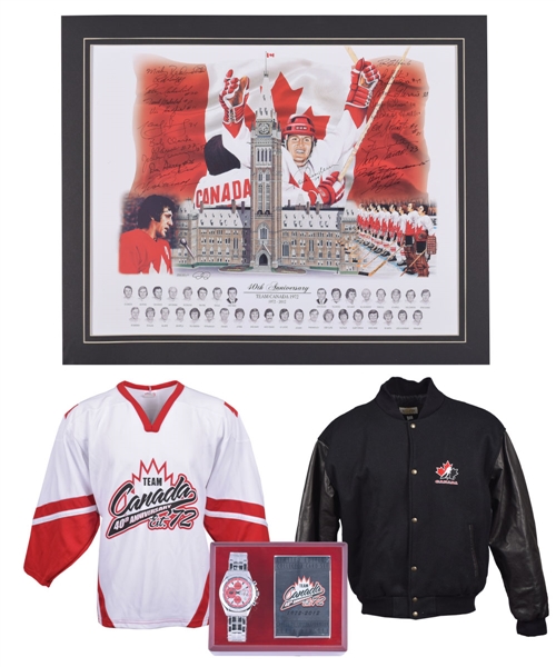 Gordon "Red" Berensons 1972 Canada-Russia Series "40th Anniversary" Collection Including Team Canada Team-Signed Lithograph and Limited-Edition Commemorative Watch with His Signed LOA