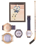 Gordon "Red" Berensons St. Louis Blues Collection Including 1967-68 Game-Used Team-Signed Inaugural Season Playoffs Stick, 1967-68 MVP West Division and "6 Goal Game" Watches with His Signed LOA