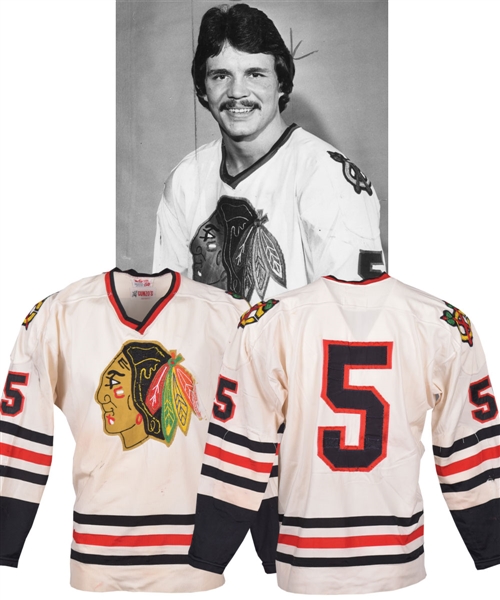 Phil Russells 1973-74 Chicago Black Hawks Game-Worn Durene Playoffs Jersey - Team Repairs! - Photo-Matched!