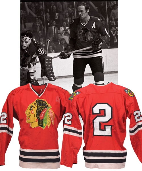 Bill Whites 1973-74 Chicago Black Hawks Game-Worn Alternate Captains Playoffs Durene Jersey - Team Repairs!