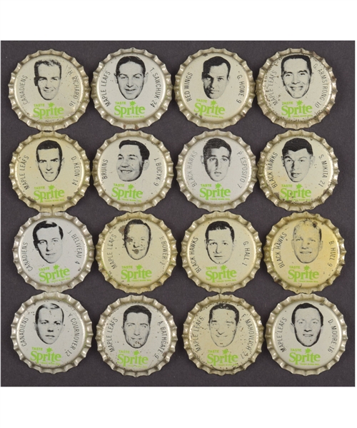 Scarce 1964-65 Sprite Hockey Bottle Cap Near Complete Set (105/108)