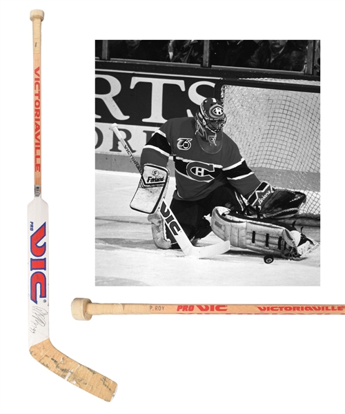 Patrick Roys Early-1990s Montreal Canadiens Signed Victoriaville Game-Used Stick