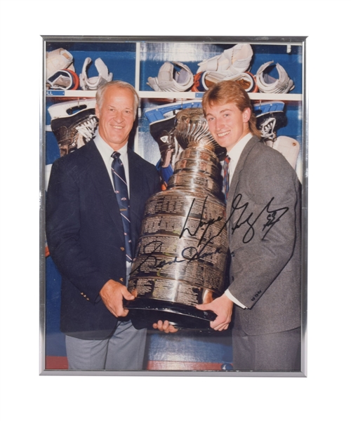 Wayne Gretzky and Gordie Howe Dual-Signed 1984-85 Stanley Cup Framed Original Bob Mummery Photo (11" x 14") 