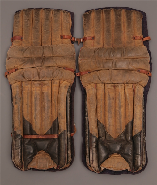 Vintage Circa 1930s Pro-Style Leather Goalie Pads with Felt Backing