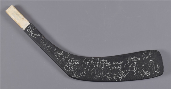 Garry Galleys Team Canada 1996 World Championships Signed Game-Worn Helmet and Team-Signed Stick Blade