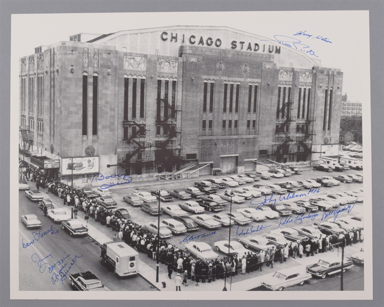 Chicago Stadium Photo Signed by 10 Former Chicago Black Hawks Players with LOA (16" x 20")