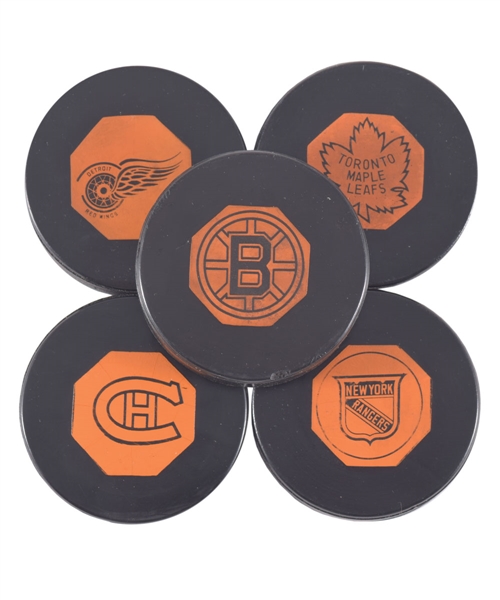 1960s "Original Six" Art Ross NHL Game Puck Collection of 5