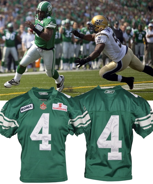 Darian Durants 2009 Saskatchewan Roughriders Game-Worn Green Retro Jersey with Team COA