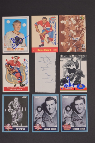 Signed Hockey Card Collection of 10 Including Maurice Richard (6), Dryden and Others Plus Gretzky Signed Cut - Most JSA Authenticated