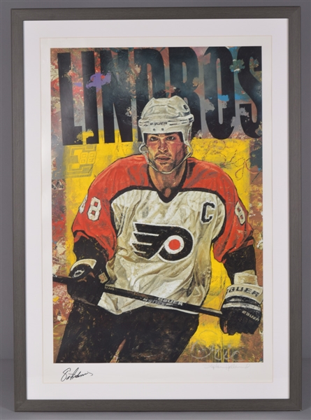 Eric Lindros Signed Philadelphia Flyers / Team Canada Framed Lithographs Plus NY Rangers Signed Pictures (2)
