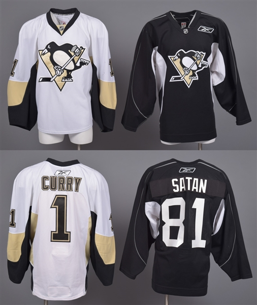 John Currys 2008-09 Pittsburgh Penguins Game-Worn Jersey Plus Miroslav Satans Practice Jersey