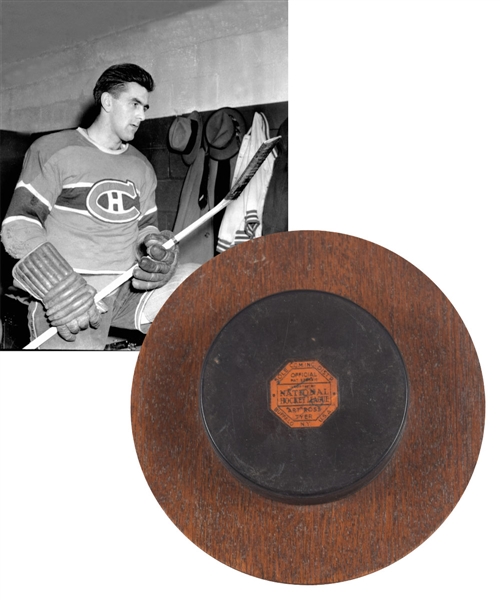 Maurice Richards 1945-46 Montreal Canadiens 100th NHL Career Goal Puck with Jean Beliveau Signed LOA