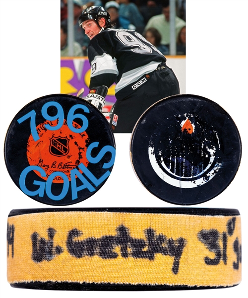 Wayne Gretzkys Los Angeles Kings February 25th 1994 Goal Puck with LOA - 31st Goal of Season / Career Goal #796 - Assisted by Kurri - Art Ross Trophy Season!