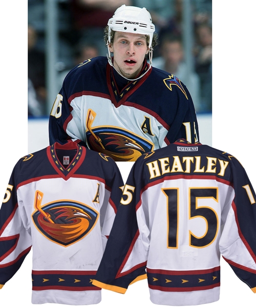 Dany Heatleys 2002-03 Atlanta Thrashers Game-Worn Alternate Captains Jersey with LOA - 41-Goal Season! - Photo-Matched!