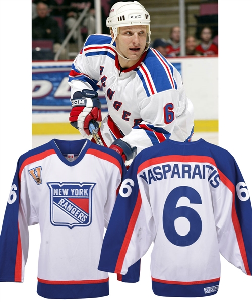 Darius Kasparaitis 2003-04 New York Rangers "Vintage" Game-Worn Jersey with LOA.