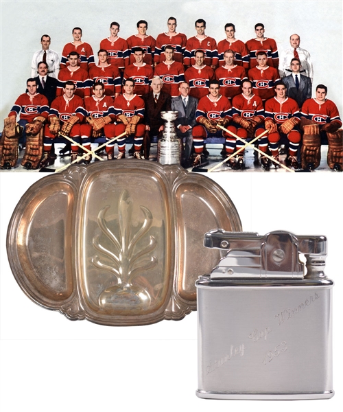 Camil DesRoches 1952-53 Montreal Canadiens Stanley Cup Championship Lighter and 1956-57 Stanley Cup Serving Tray