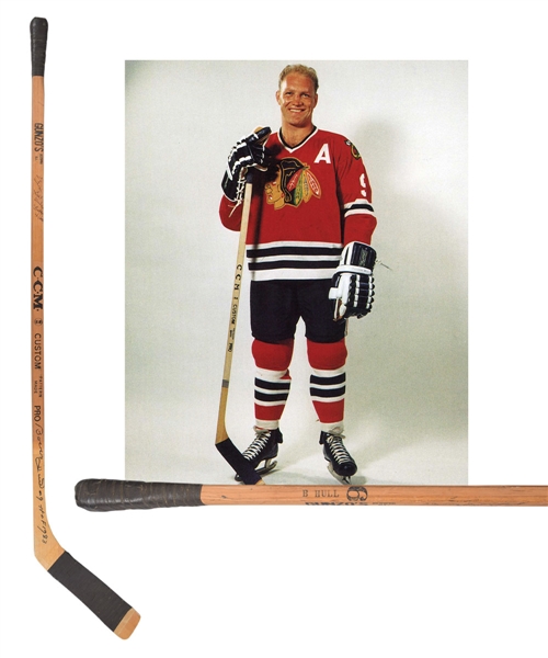 Bobby Hulls Late-1960s Chicago Black Hawks Signed CCM Custom Pro "Banana Hook" Game-Used Stick