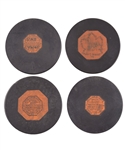 Tod Sloans NHL Game Puck Collection of 4 Including 1951 "Hat Trick" Art Ross Game Puck and Early-1960s Maple Leafs "Original Six" Art Ross Game Puck with Family LOA