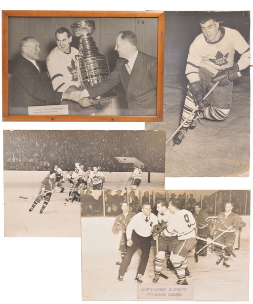 Tod Sloans 1940s/1950s Toronto Maple Leafs Photo Display Collection of 4 from Maple Leaf Gardens with Family LOA