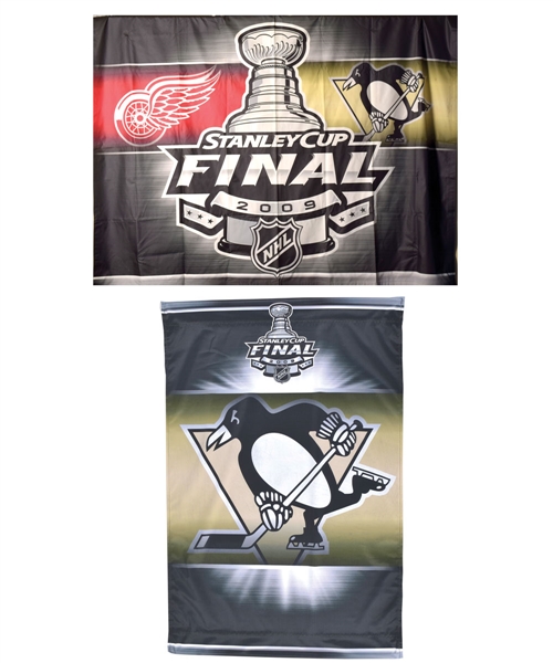 Official 2009 NHL Stanley Cup Finals Banners (2) with NHL COAs (Pittsburgh Penguins vs Detroit Red Wings)