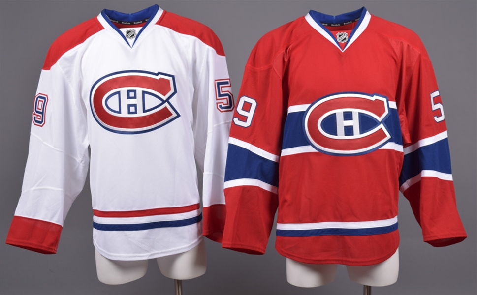 Dalton Thrower’s 2014-15 Montreal Canadiens Game-Issued Home and Away Jerseys with Team LOAs