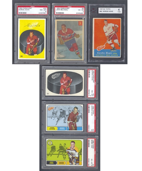 1950s/1970s Parkhurst, Topps and O-Pee-Chee Hockey Card Collection of 65+ Including Numerous Cards of Beliveau, Howe, Sawchuk and Bower