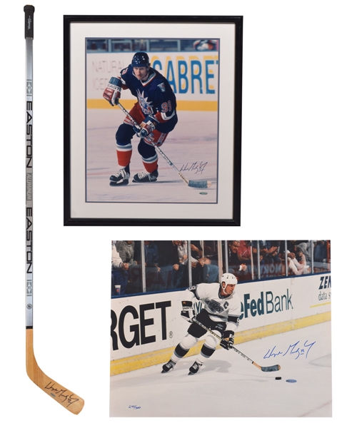 Wayne Gretzky Signed Easton Stick and Los Angeles Kings and New York Rangers Signed Photos - All from UDA