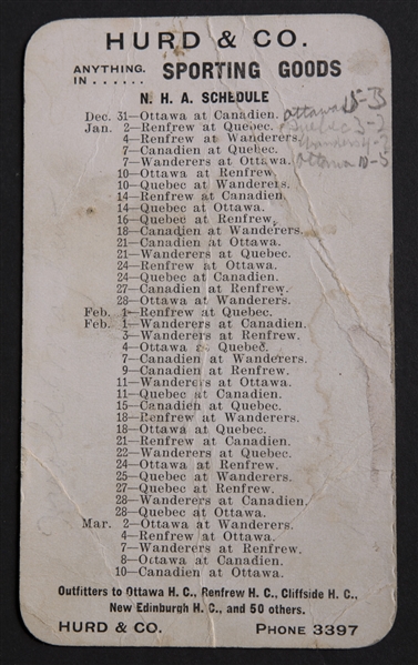 Scarce Hurd & Co Sporting Goods 1910-11 NHA (Pre-NHL) Hockey Schedule