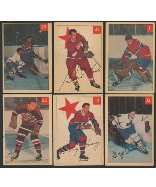 1954-55 Parkhurst Hockey Starter Set (73/100) Including (53) with Lucky Premium Backs