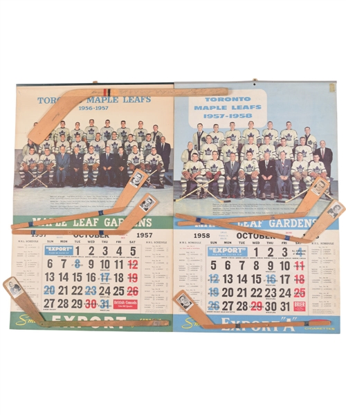 Maple Leafs Gardens 1957-58, 1958-59, 1960-61 and 1961-62 Calendars, 1960s and Earlier Maple Leafs Players Mini-Sticks (6) and More!