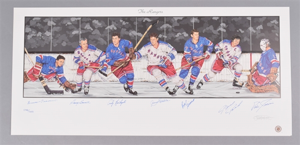 New York Rangers Limited-Edition Lithograph Autographed by 7 HOFers with LOA (18" x 39")