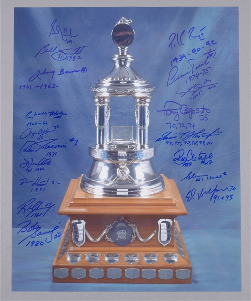 NHL Vezina Trophy Past Winners Multi-Signed Photo by 18 with Inscriptions Including Roy, Fuhr, Parent, Hasek and Belfour with LOA (16" x 20")