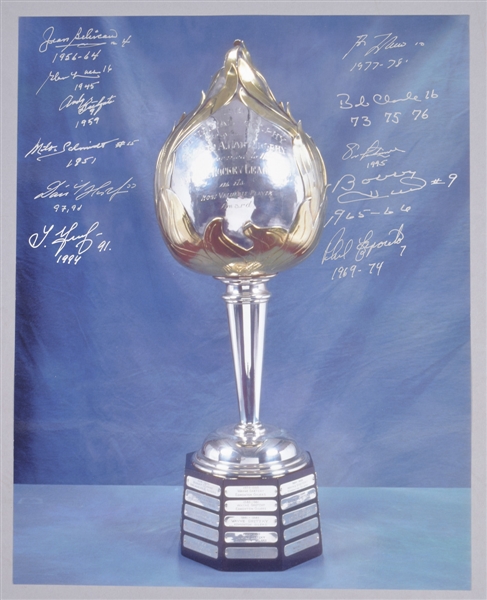 NHL Hart Memorial Trophy Past Winners Multi-Signed Photo by 11 with Inscriptions Including Beliveau, Hasek, Lindros and Lafleur with LOA (16" x 20")