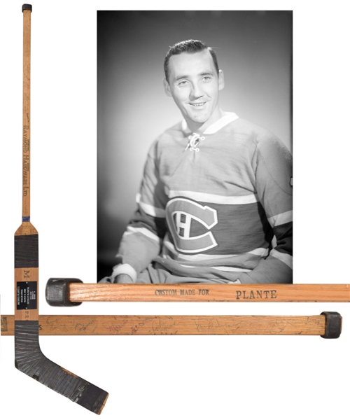 Jacques Plantes March 4th 1956 Montreal Canadiens CCM Multi-Signed Game-Used Stick - Vezina Trophy and Stanley Cup Season!