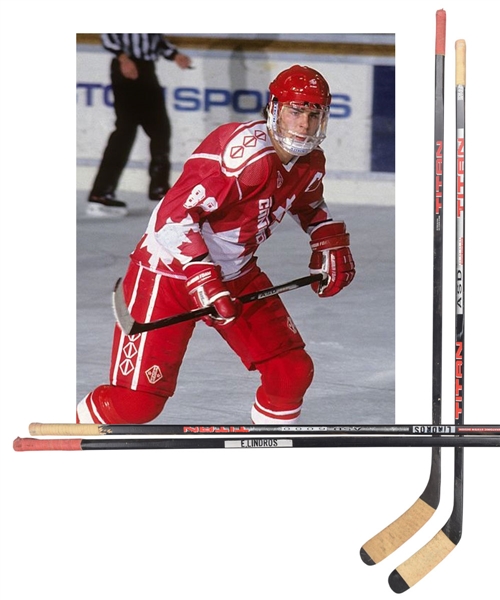 Eric Lindros Late-1980s/Early-1990s Canada National Team Pre-NHL Titan Game-Used Sticks (2) with His Signed LOA