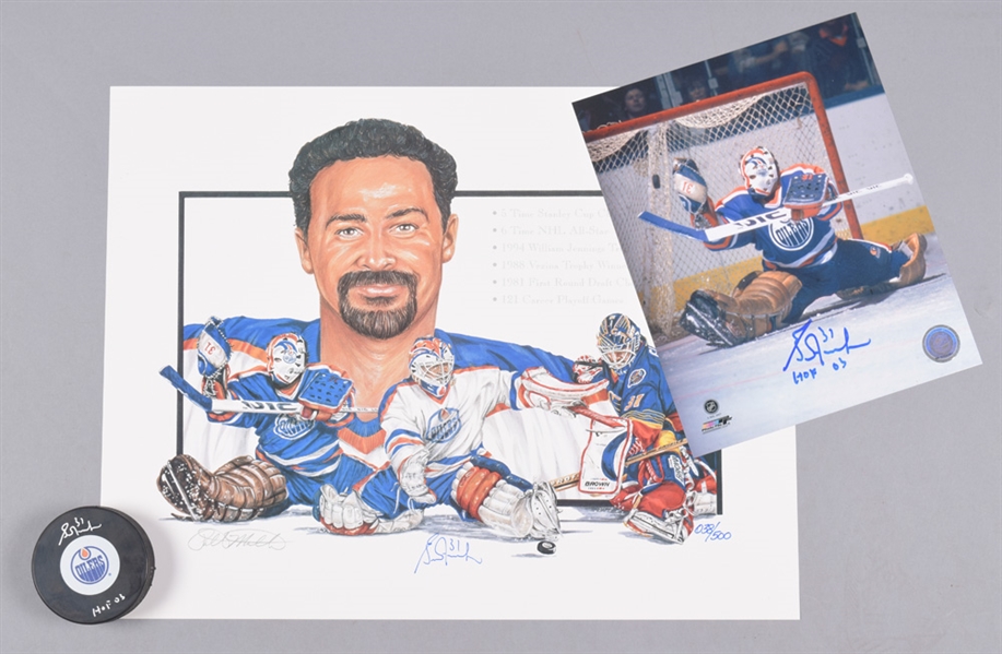 Grant Fuhr Signed Collection of 3 including Puck, Photo and Limited-Edition Lithograph with LOA