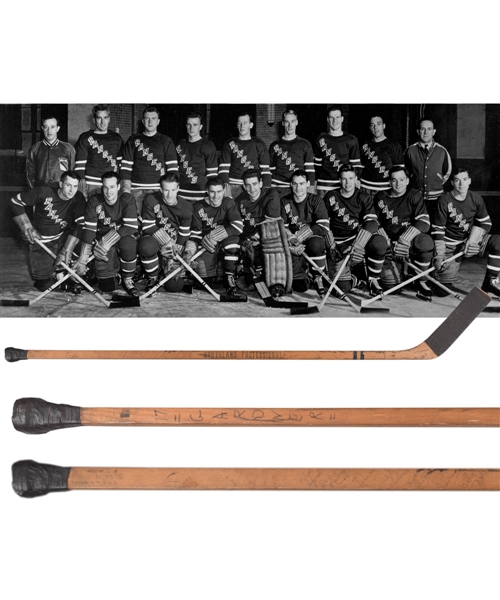 Cal Gardners 1947-48 New York Rangers Team-Signed Game-Used Stick Including Colville, OConnor, Hextall, Laprade, Shero and Rayner