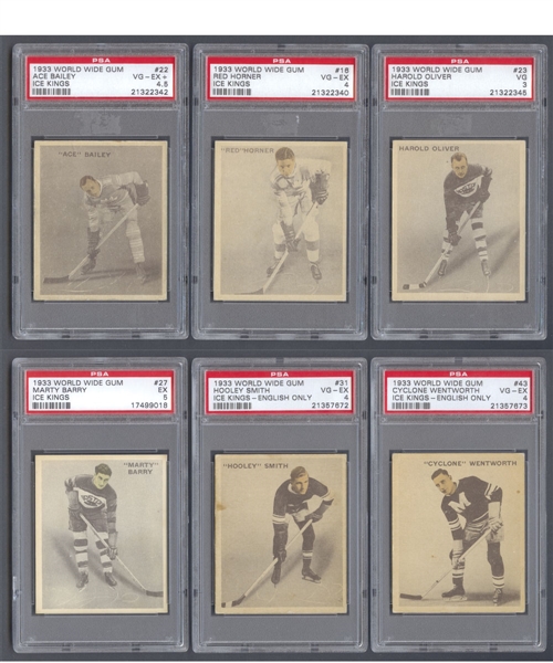 1933-34 World Wide Gum Ice Kings (V357) PSA-Graded Hockey Card Collection of 12 Including Bailey, Horner, Oliver and Barry