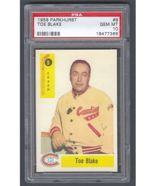 1958-59 Parkhurst Hockey Card #9 HOFer Toe Blake - Graded PSA 10 - Pop 2 Highest Graded!