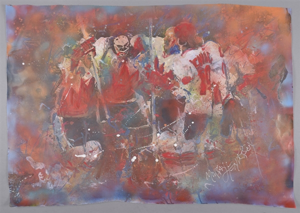 Team Canada 1972 Summit Series “Congratulating Dryden” Original Painting on Canvas by Renowned Artist Murray Henderson (29” x 42”)