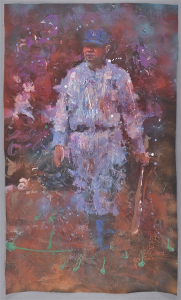 Babe Ruth New York Yankees “Approaching the Plate” Original Painting on Canvas by Renowned Artist Murray Henderson (24” x 40”) 