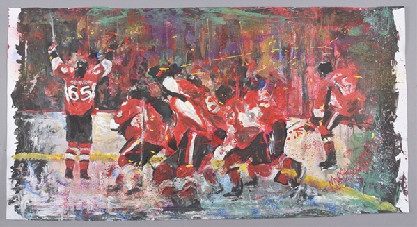 Ottawa Senators “Victory Celebrations” Original Painting on Canvas by Renowned Artist Murray Henderson (22” x 42”)