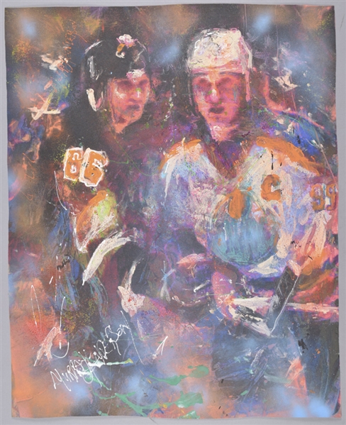 Wayne Gretzky and Mario Lemieux “All-Star Game Battle” Original Painting on Canvas by Renowned Artist Murray Henderson (28" x 35")