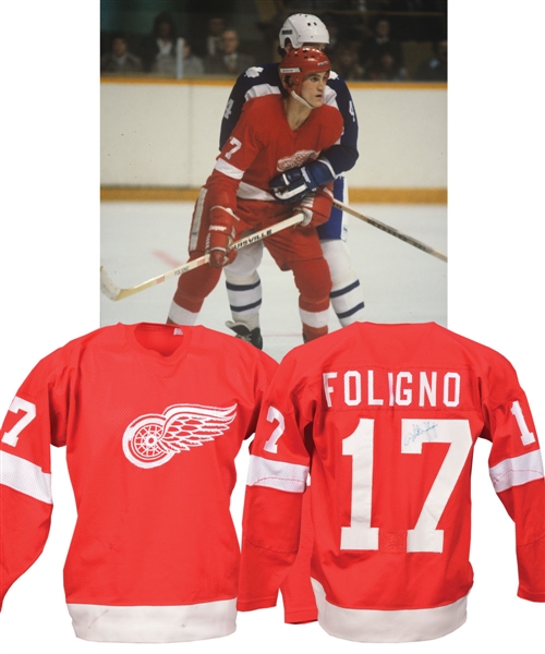 Mike Folignos Early-1980s Detroit Red Wings Signed Game-Worn Rookie-Era Jersey with LOA