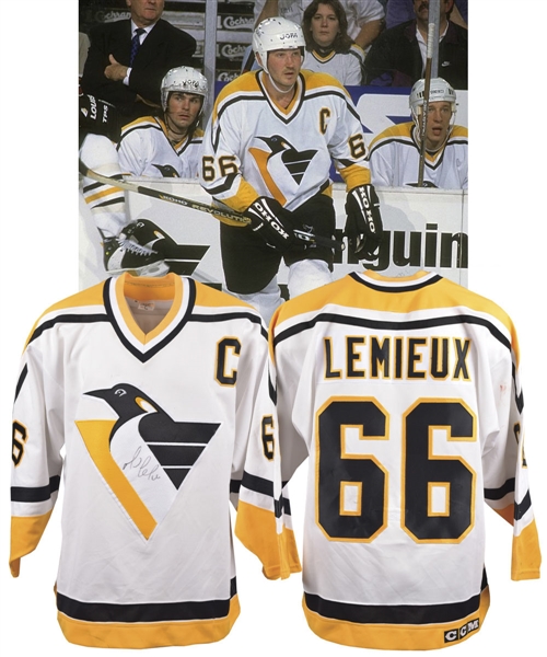 Mario Lemieuxs 1993-94 Pittsburgh Penguins Signed Game-Worn Captains Jersey with LOA - Photo-Matched!
