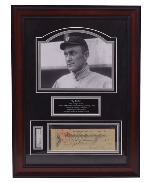 Ty Cobb Detroit Tigers Signed Check Framed Display PSA/DNA GEM MT 10 (17 ¼” x 23 ¼”)