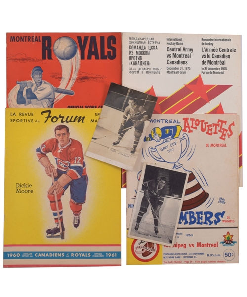 Memorabilia Collection of 50+ Including 1950s/1960s Montreal Canadiens, Royals and Alouettes Programs, 1940s Butch Bouchard RPPC and Much More!