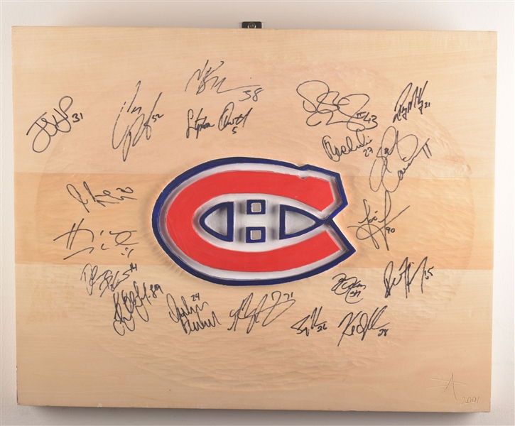 Montreal Canadiens Wood-Carved Display Team-Signed by the 2002-03 Team Including Koivu, Zednik, Hackett and Others