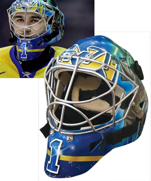 Stefan Livs 2005-06 Swedish Elite League HV71 and 2006 Winter Olympics Team Sweden "Star Wars" Game-Worn Goalie Mask - Photo-Matched!