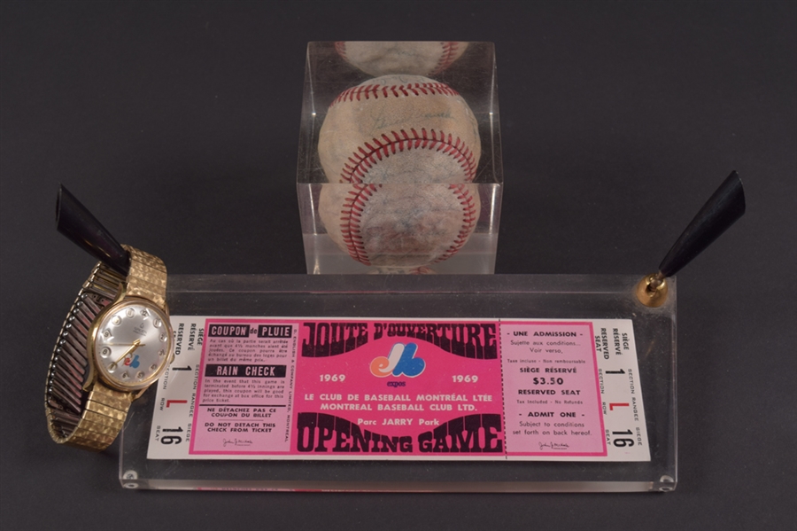 Montreal Expos Collection Including 1970s Team-Signed Balls (3), Watch, Signed Books and 600+ Miscellaneous Sport Cards
